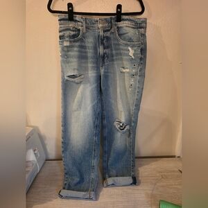 NWT Lucjy Brant Boy Mid Rise Relaxed Straight Distressed Light Blue Jeans - 8/29